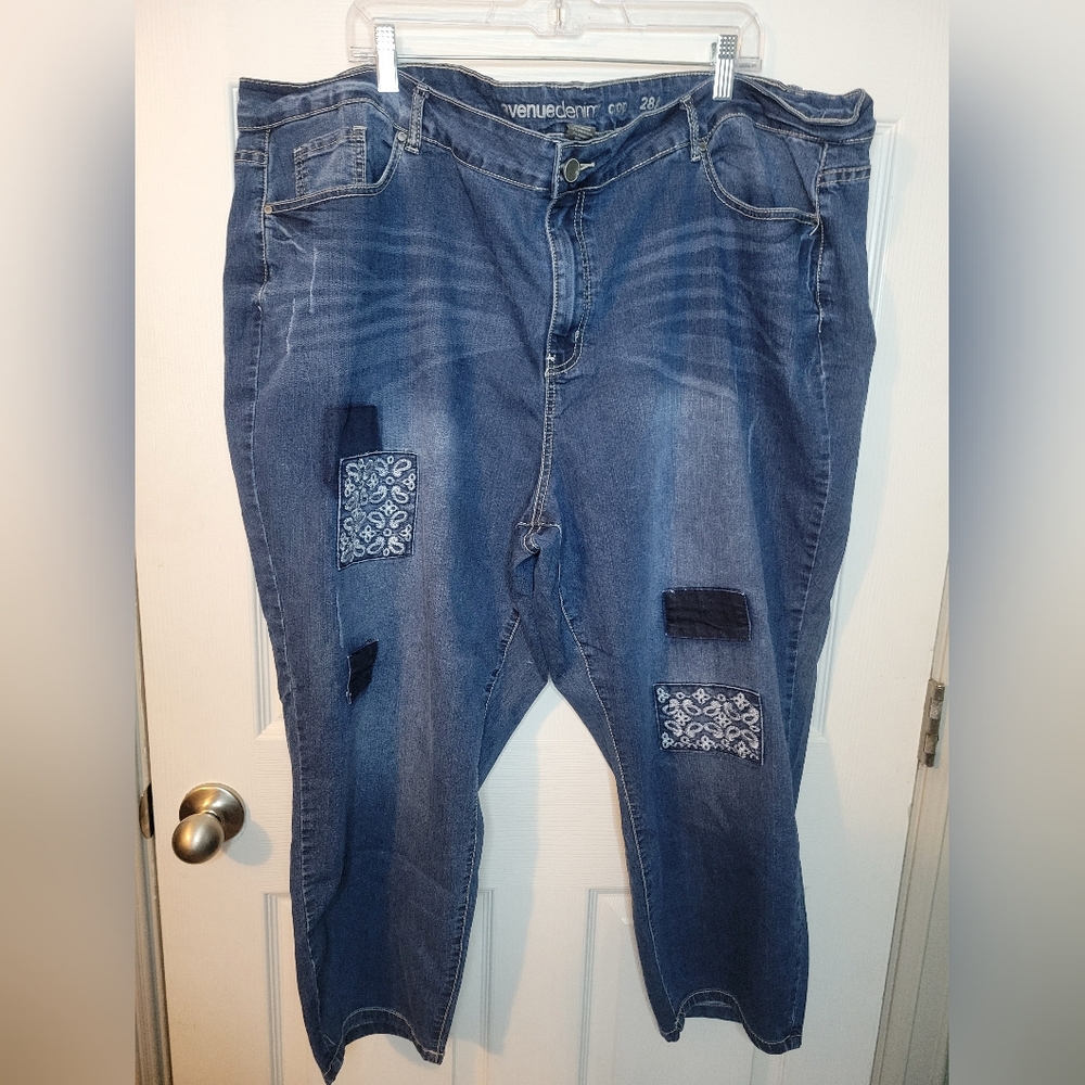 Avenue Denim Jeans Women's Plus 28 Average Crop Patchwork Distressed Zipper